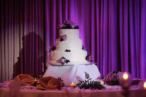 Pin spot lighting on a wedding cake