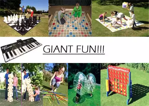 collage of giant yard games