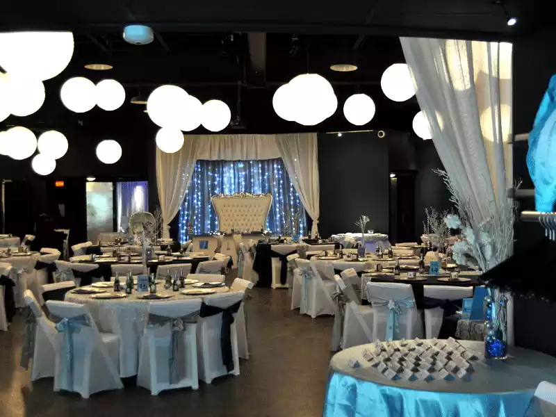 Winter wonderland themed party in blue and silver