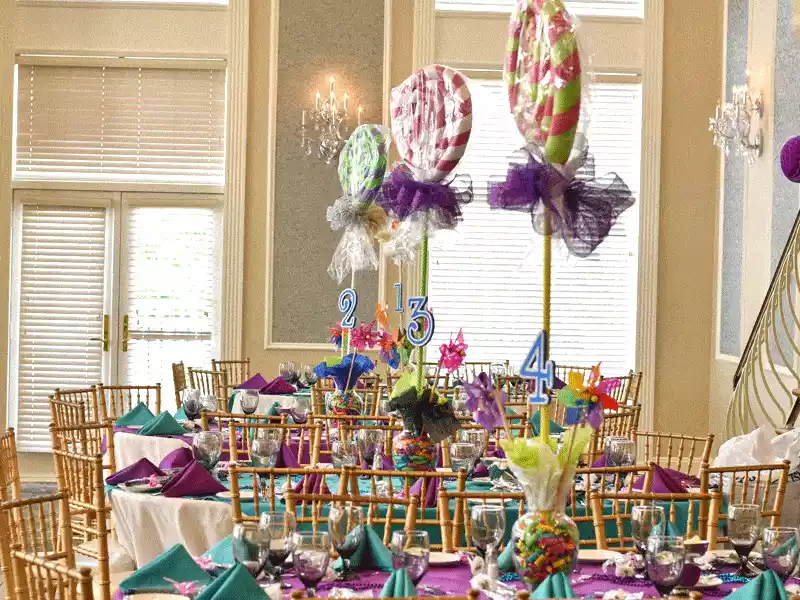 Huge lollipop and candy case centerpieses for a bat mitzvah