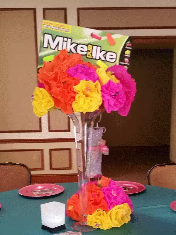 Tissue paper and candy box centerpiece for a bar mitzvah