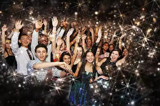 Kids having a great time dancing at a sweet 16 hosted by PartyMasterz