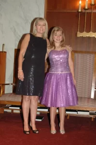 Mom and daughter at the synagogue for her bat mitzvah