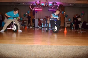 The PartyMasterz tricycle relay race at a bat mitzvah
