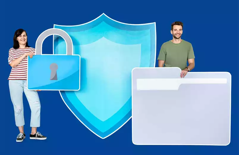 privacy policy lock and shield in blue